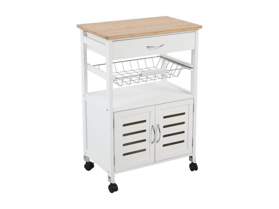 vente unique SVITA desserte de cuisine sur roulettes avec plan de travail panier en bois blanc