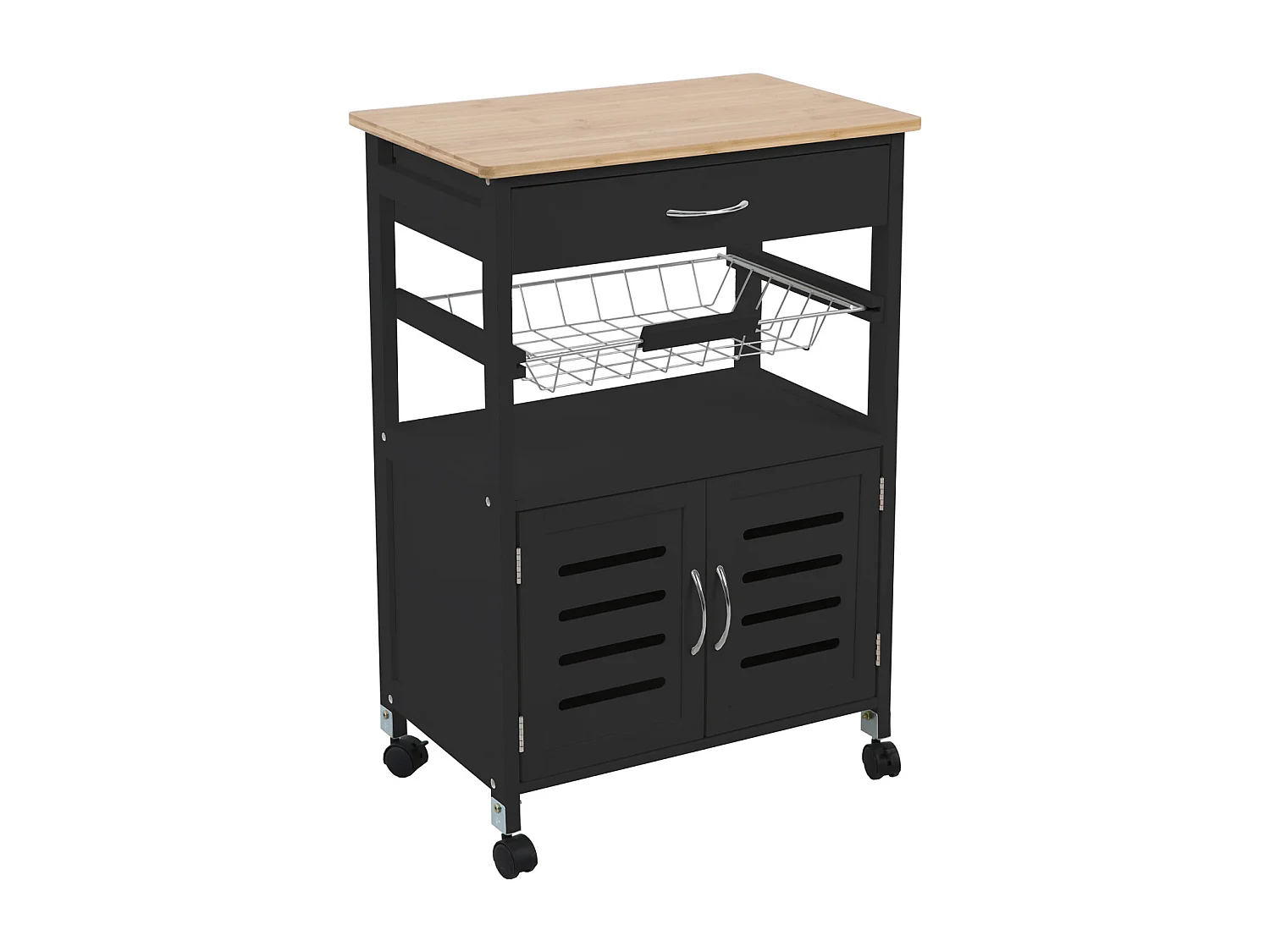 SVITA desserte de cuisine sur roulettes avec plan de travail panier en bois noir