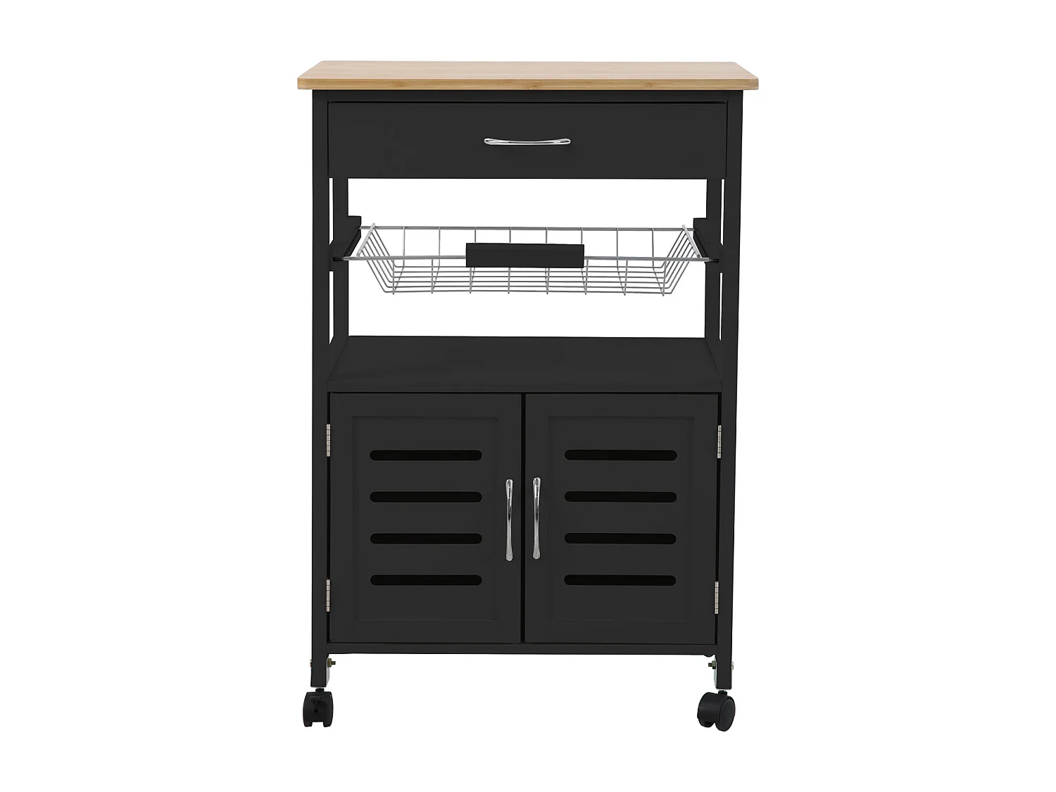 SVITA desserte de cuisine sur roulettes avec plan de travail panier en bois noir