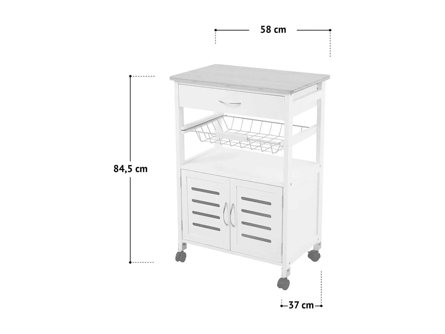 SVITA desserte de cuisine sur roulettes avec plan de travail panier en bois noir