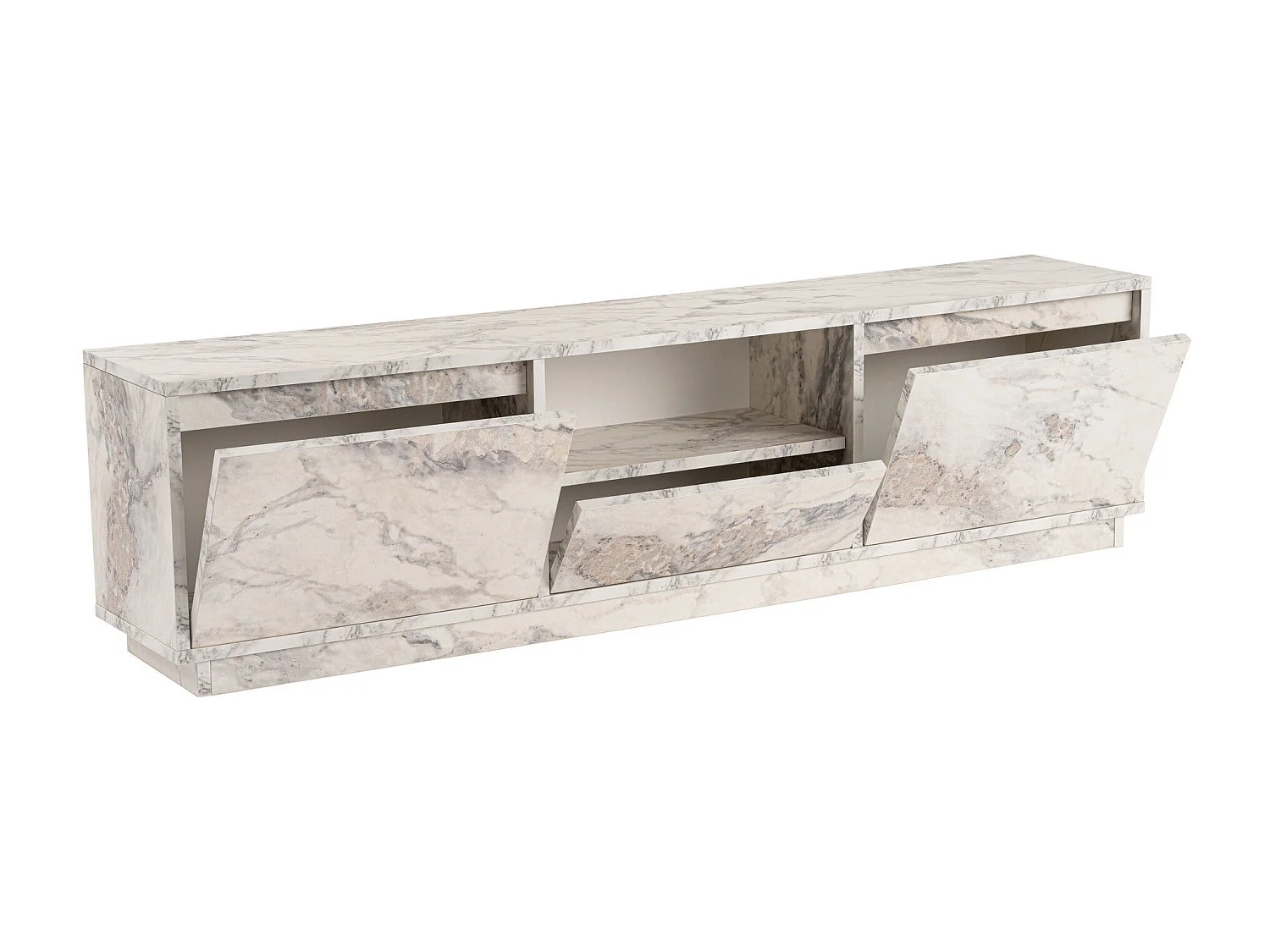 Meuble tv moderne 3 portes basculantes Diazon L160cm Effet marbre