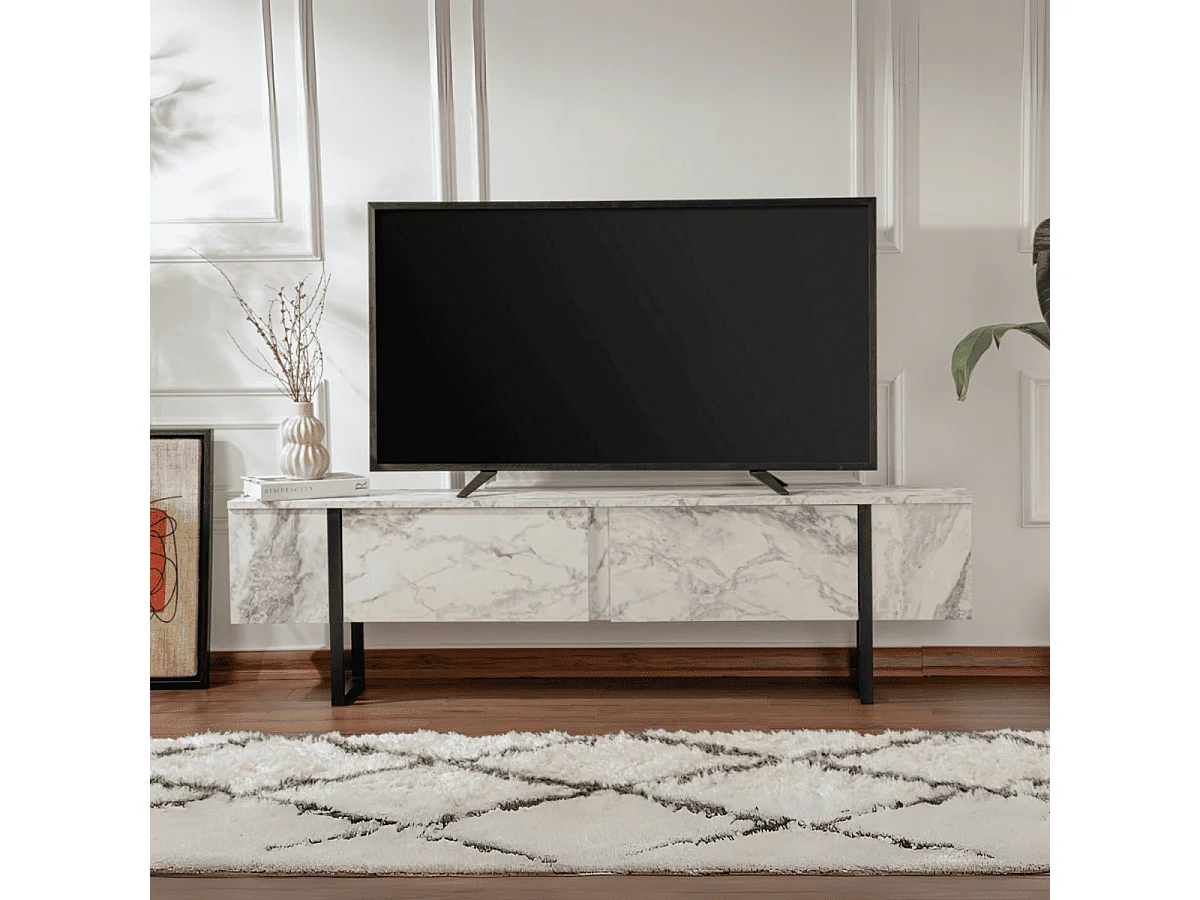 Meuble TV 2 portes abattantes L180 cm - SERENITY