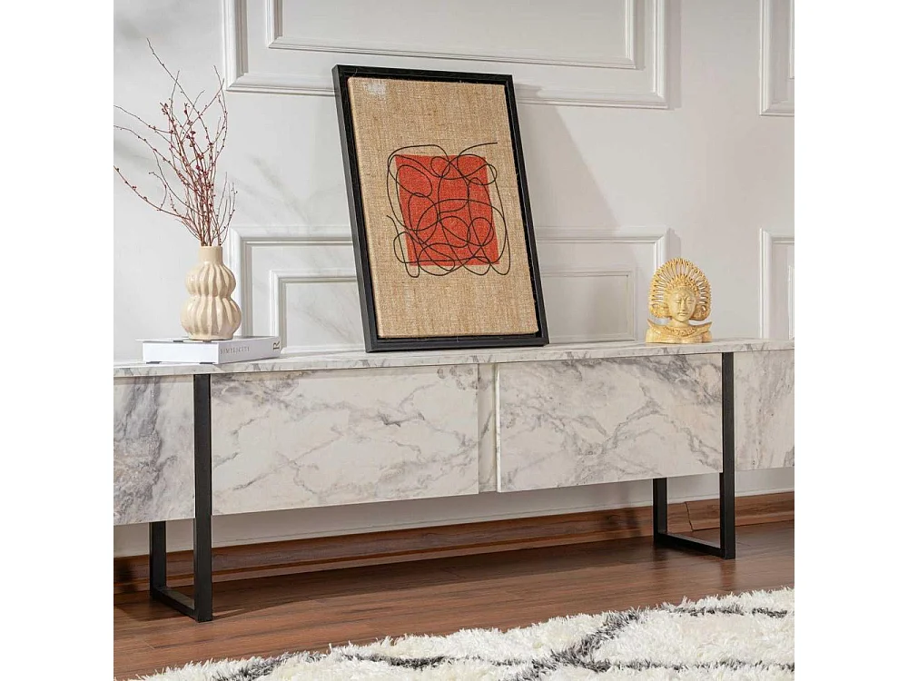 Meuble TV 2 portes abattantes L180 cm - SERENITY