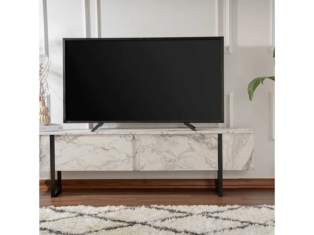 Meuble TV 2 portes abattantes L180 cm - SERENITY