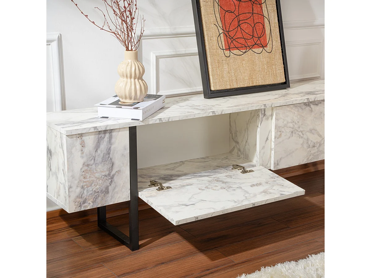 Meuble TV 2 portes abattantes L180 cm - SERENITY