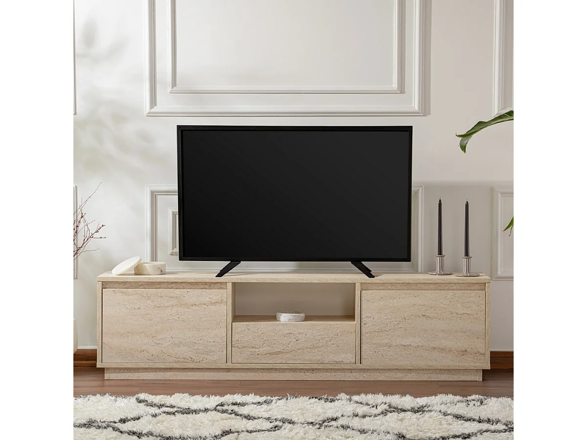 Meuble TV 3 portes rabattables et 1 niche ouverte L160 cm - VANGUARD