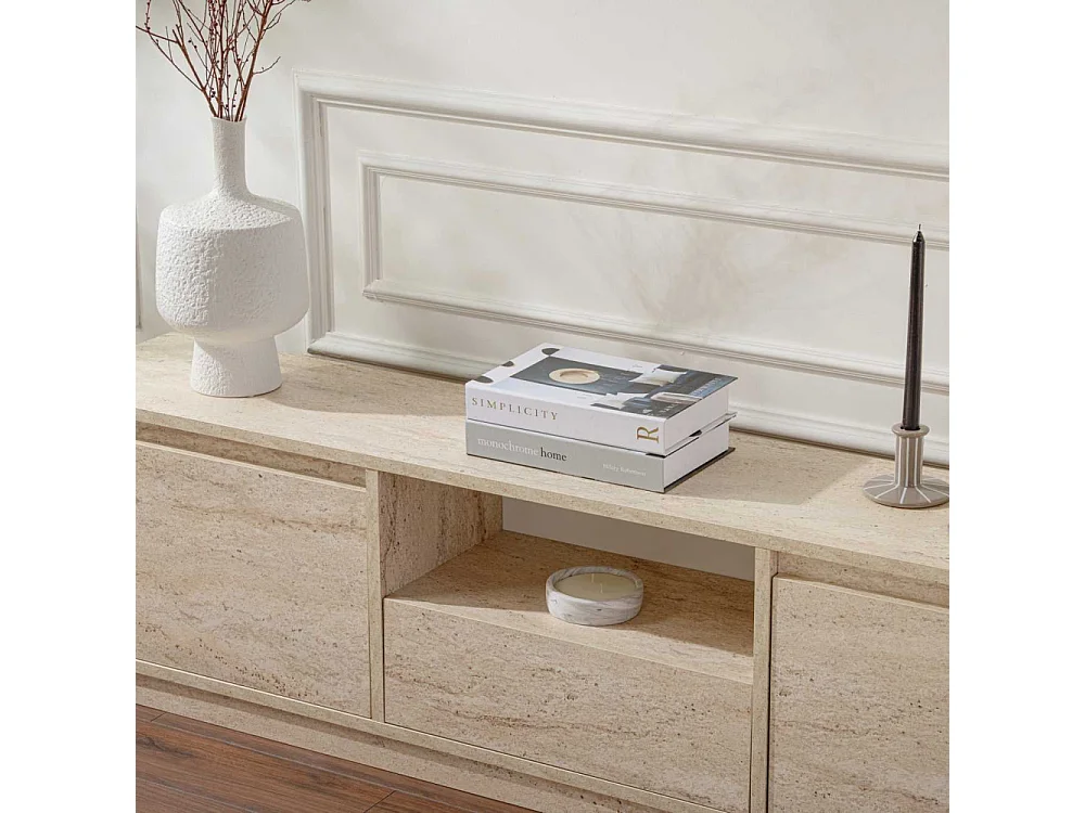 Meuble TV 3 portes rabattables et 1 niche ouverte L160 cm - VANGUARD