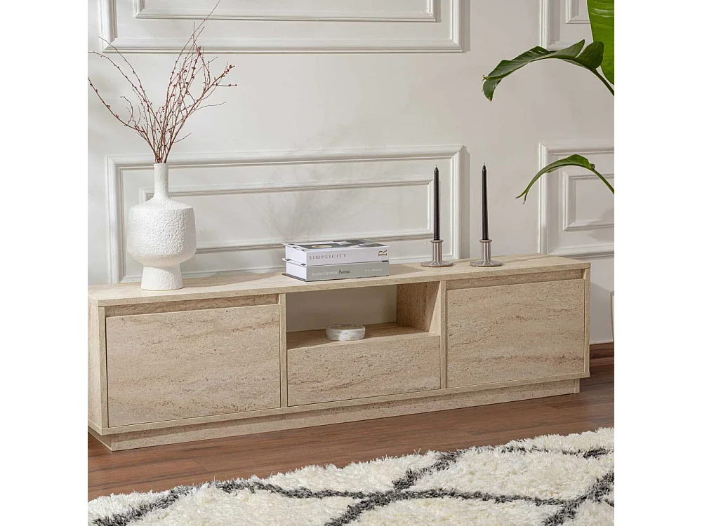 Meuble TV 3 portes rabattables et 1 niche ouverte L160 cm - VANGUARD