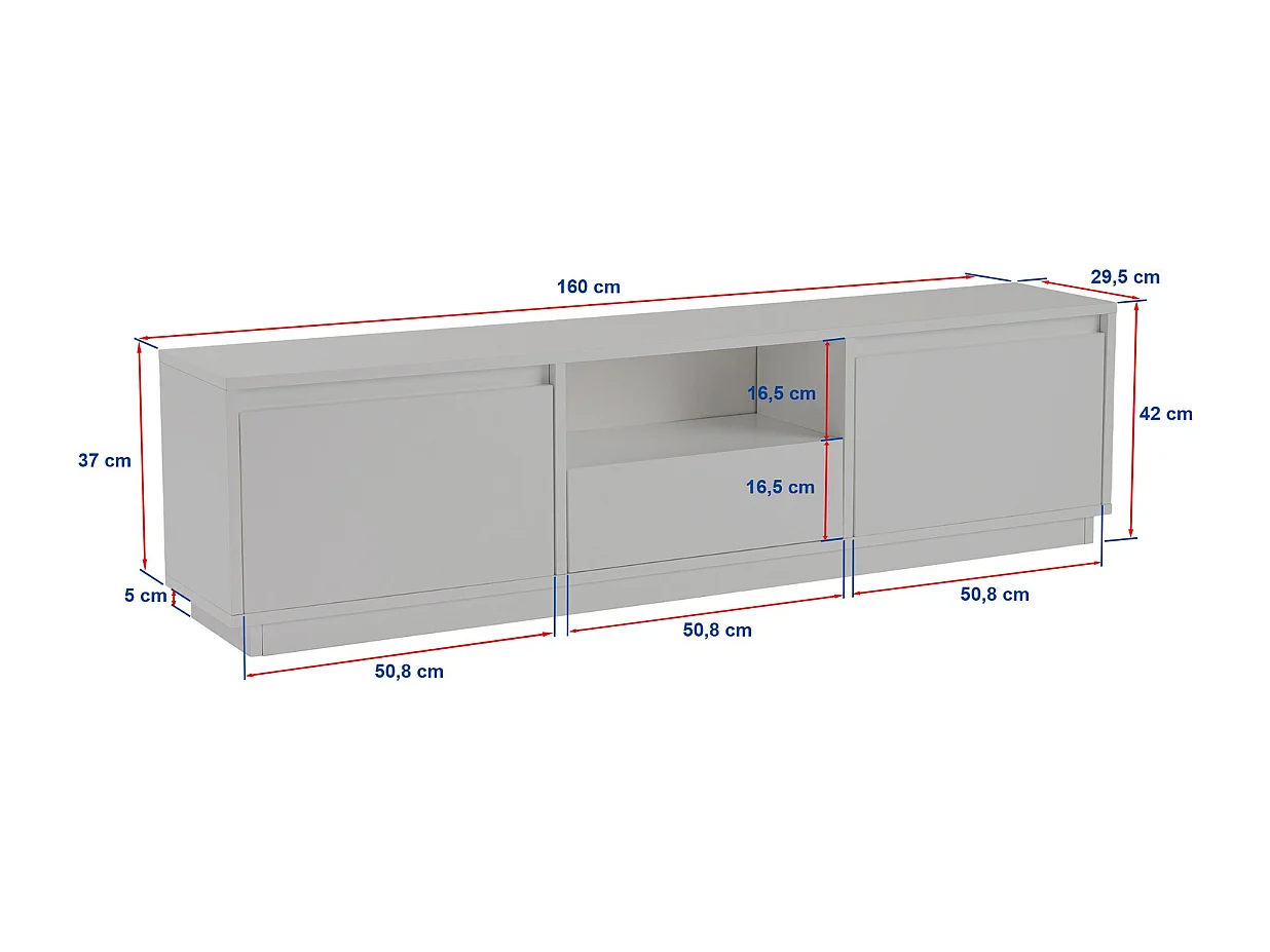 Meuble TV 3 portes rabattables et 1 niche ouverte L160 cm - VANGUARD