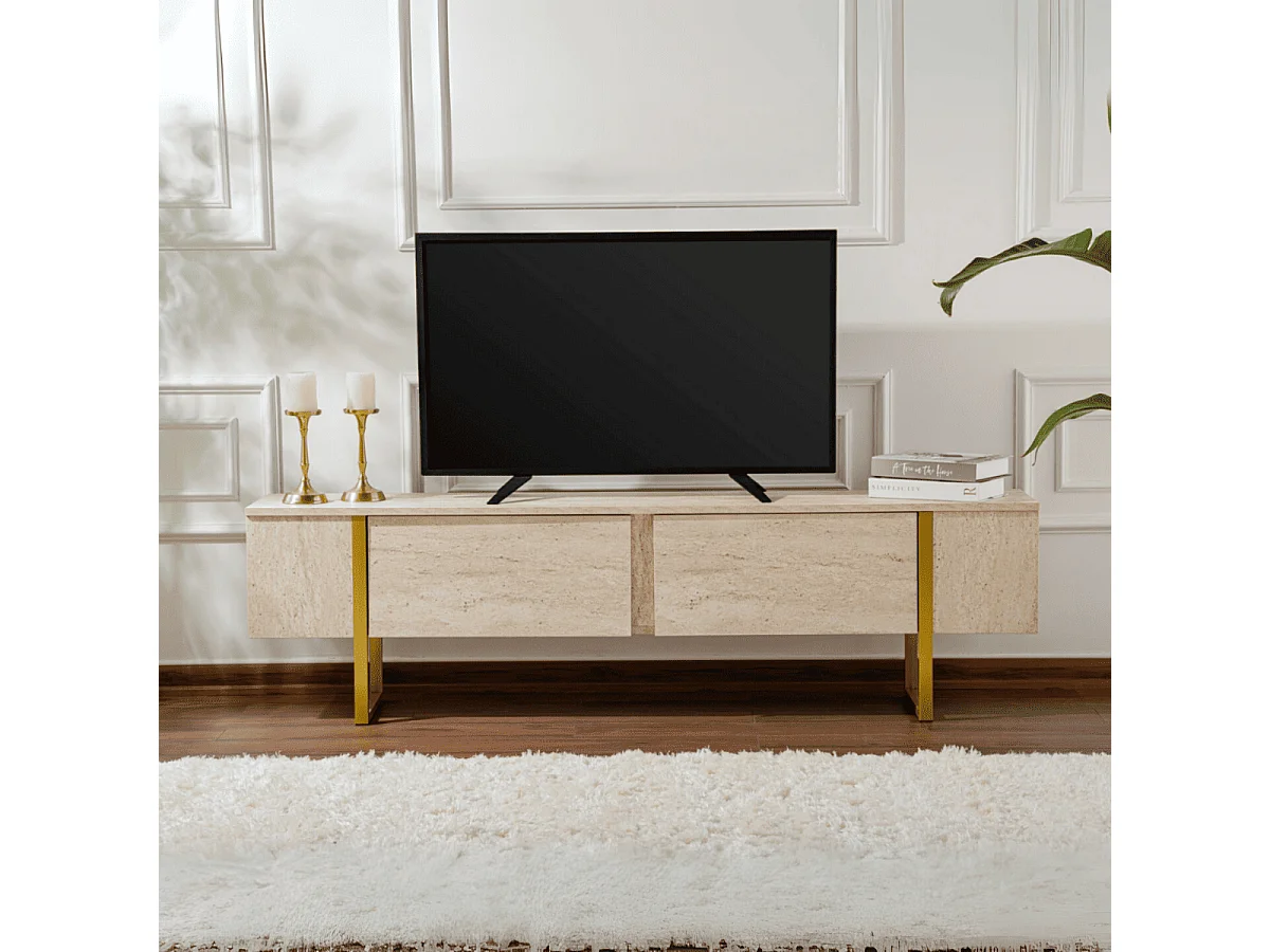Meuble TV 2 portes abattantes L180 cm - SERENITY
