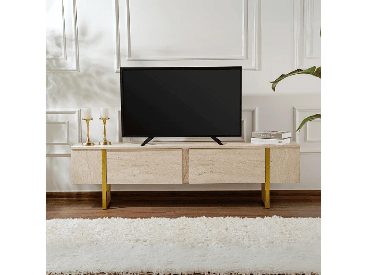 Meuble TV 2 portes abattantes L180 cm - SERENITY