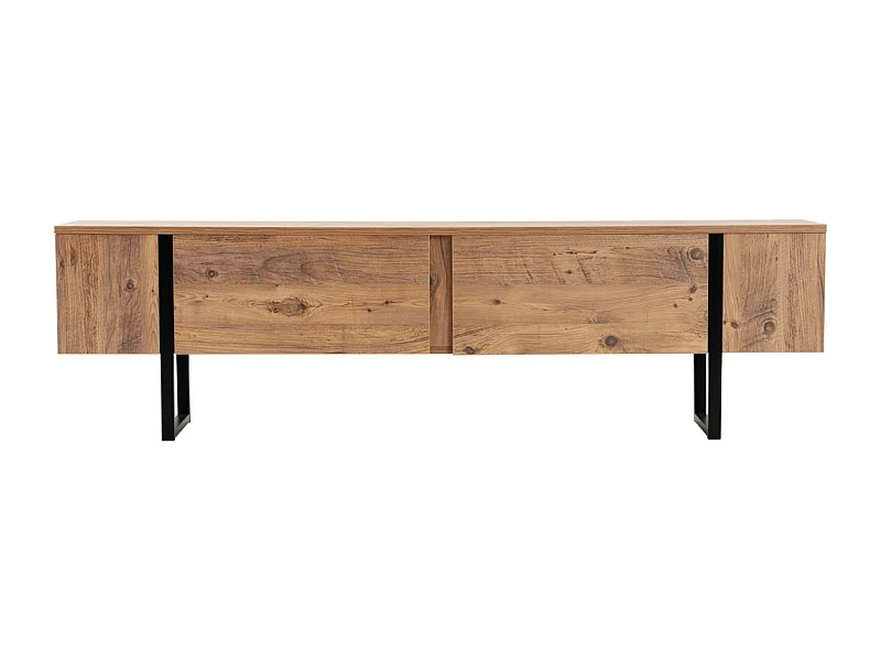 Mueble de TV Moderno Domenica 2 Puertas Basculantes L180cm Madera Oscura y Negro