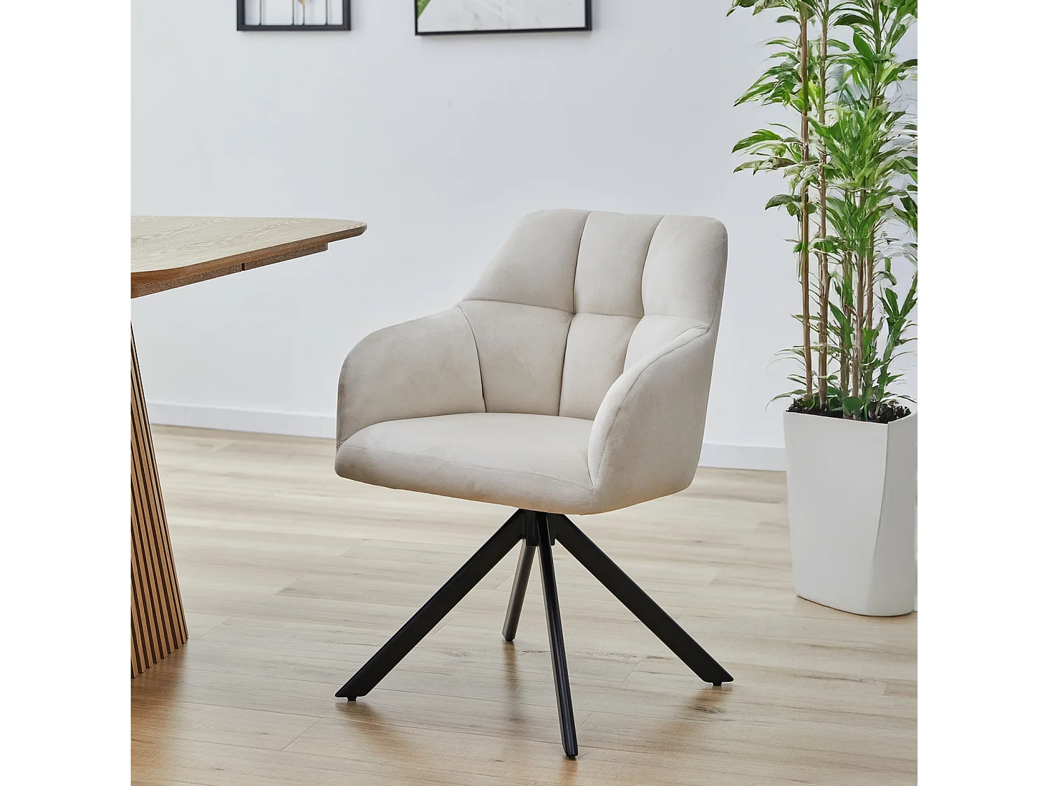 SVITA SORA chaise de salle à manger chaise pivotante rembourrée avec accoudoirs creme