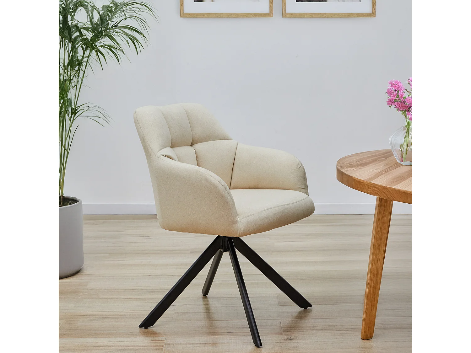 SVITA SORA chaise de salle à manger chaise pivotante rembourrée avec accoudoirs beige