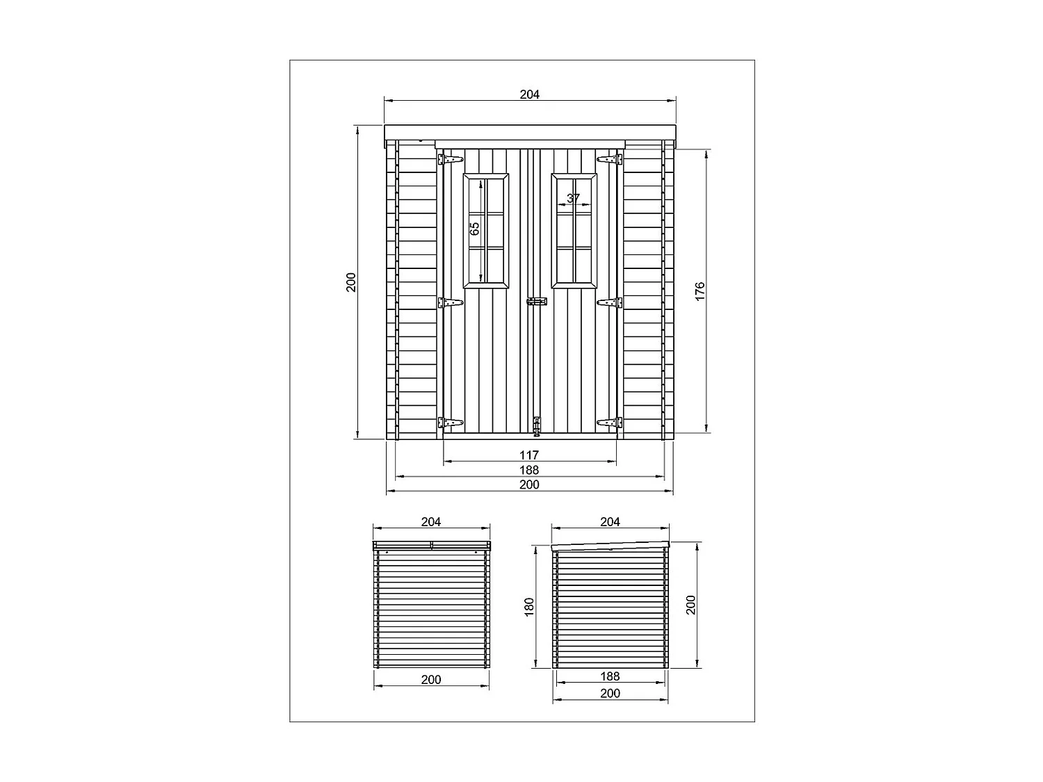 TIMBELA M309C+M309G Abri de jardin en bois AVEC SOL TRAITÉ - l204xL204xH200 cm/3.53 m2