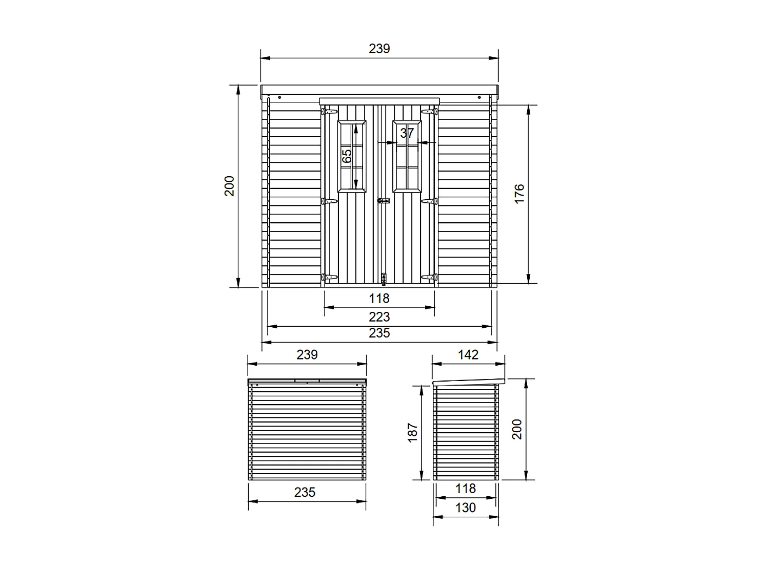 Abri de jardin en bois avec sol traité -  l239xL142xH200cm/2.63 m2 - M310C+M310G