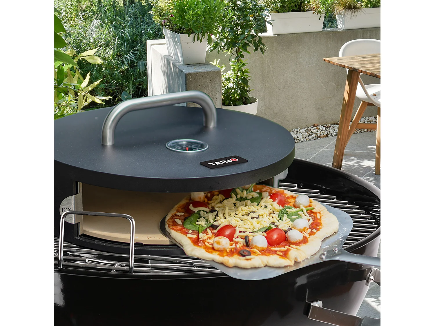 Boîte à pizza accessoire pizza pierre à pizza avec couvercle porte ronde noir