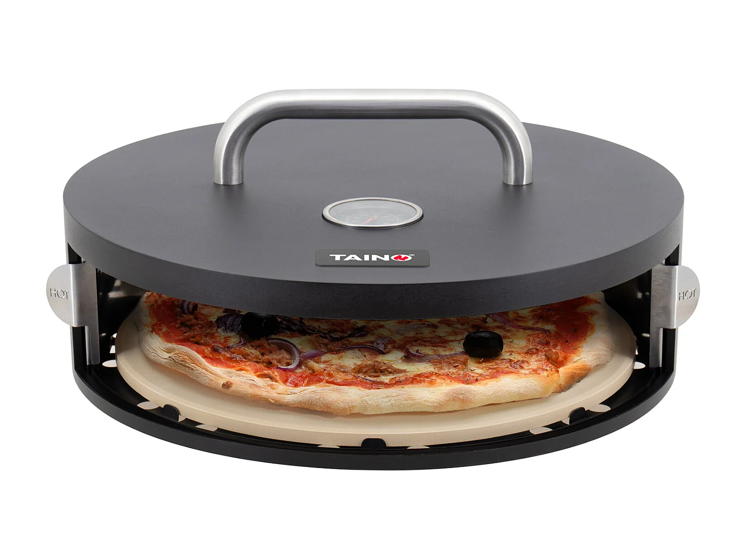 Boîte à pizza accessoire pizza pierre à pizza avec couvercle porte ronde noir