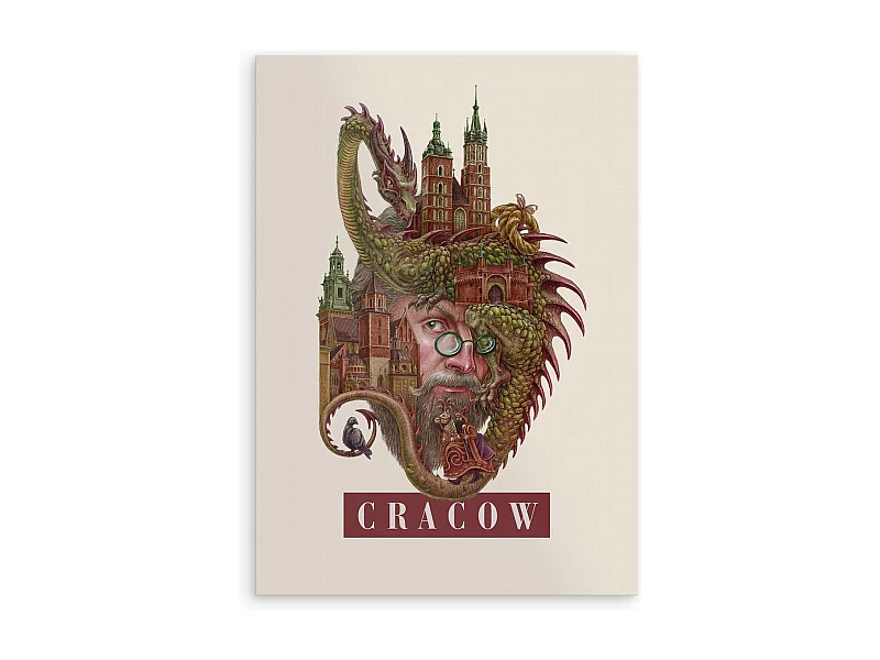 Affiche, art polonais moderne, décor de Cracovie, imprimé urbain minimaliste de Cracovie, art mural 21x29,7 cm.