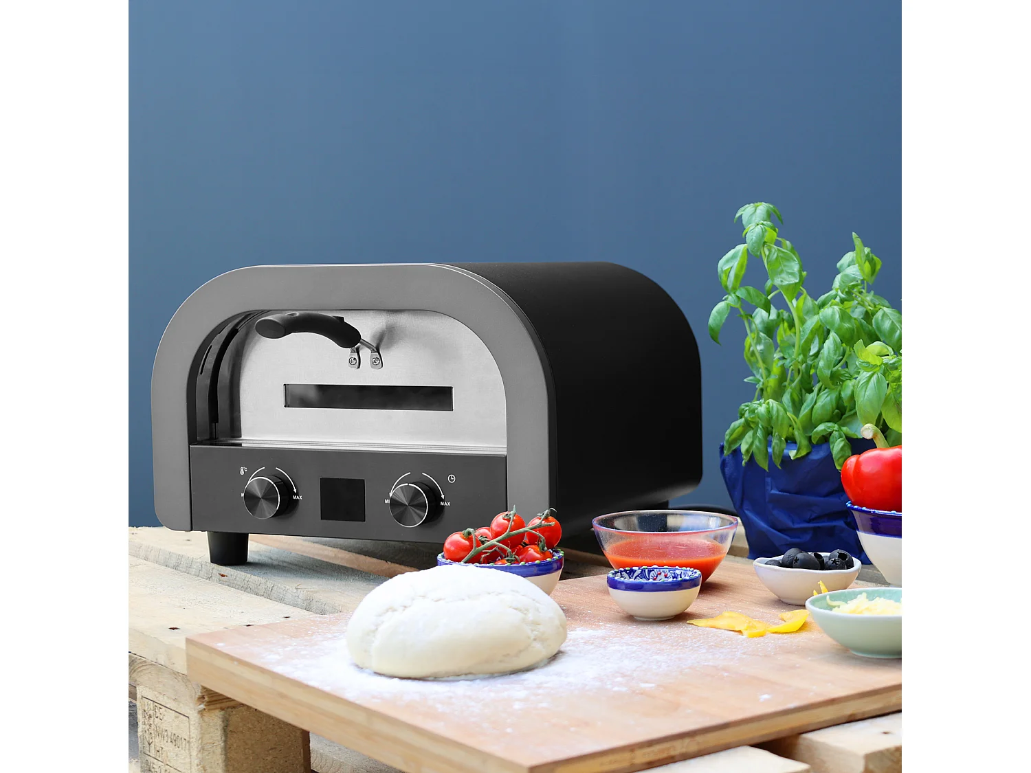Four à pizza électrique noir 2200W four grill 1 chambre avec vitre pierre à pizza