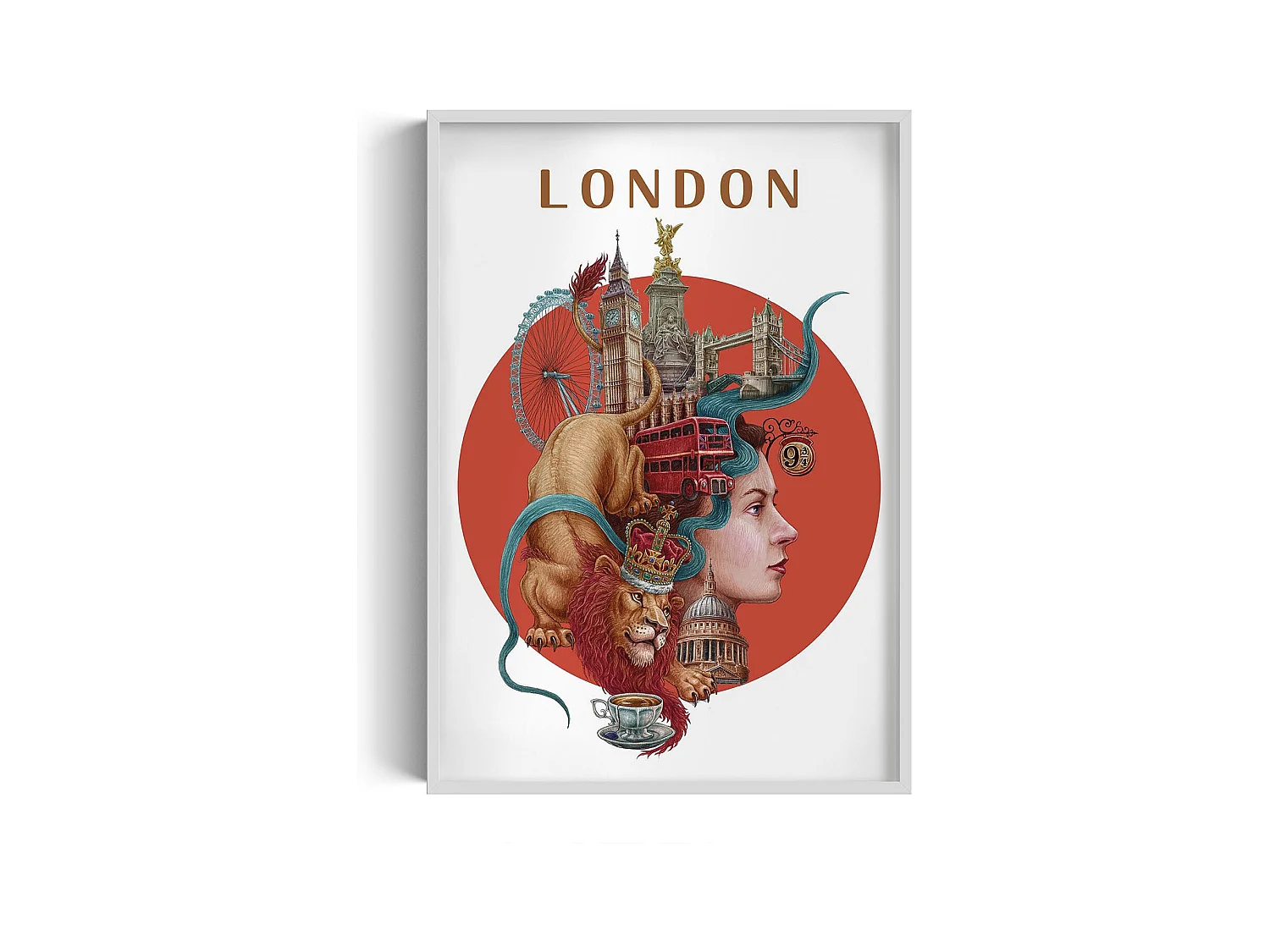 Ingelijste foto, Brits stadsdecor, Londense foto met witte lijst, 70x100 cm Londense kunst, Londense stedelijke print.