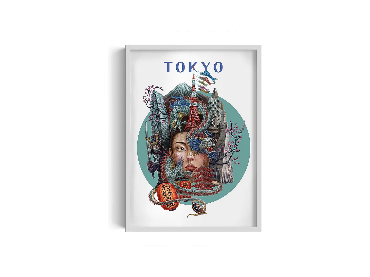 Image encadré, décor de ville japonaise, image cadre blanc Tokyo, 50x70 cm Tokyo art, imprimé urbain Tokyo.