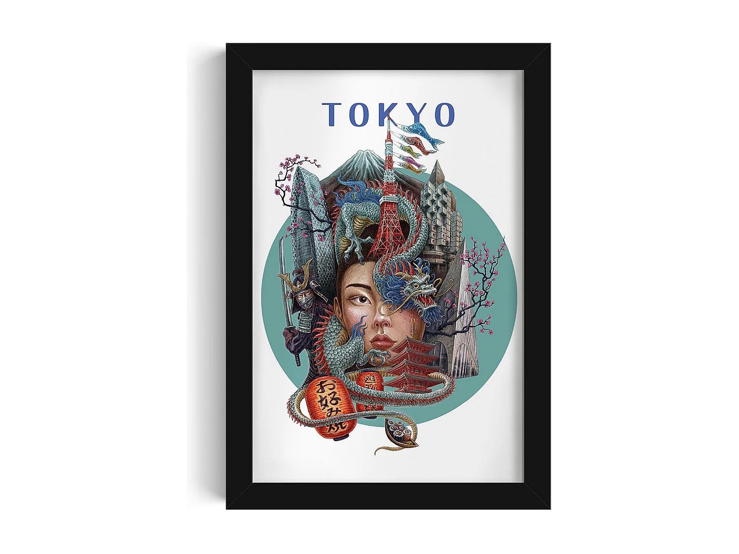 Image encadré, décor de ville japonaise, image cadre noir Tokyo, 20x30 cm Tokyo art, imprimé urbain Tokyo.