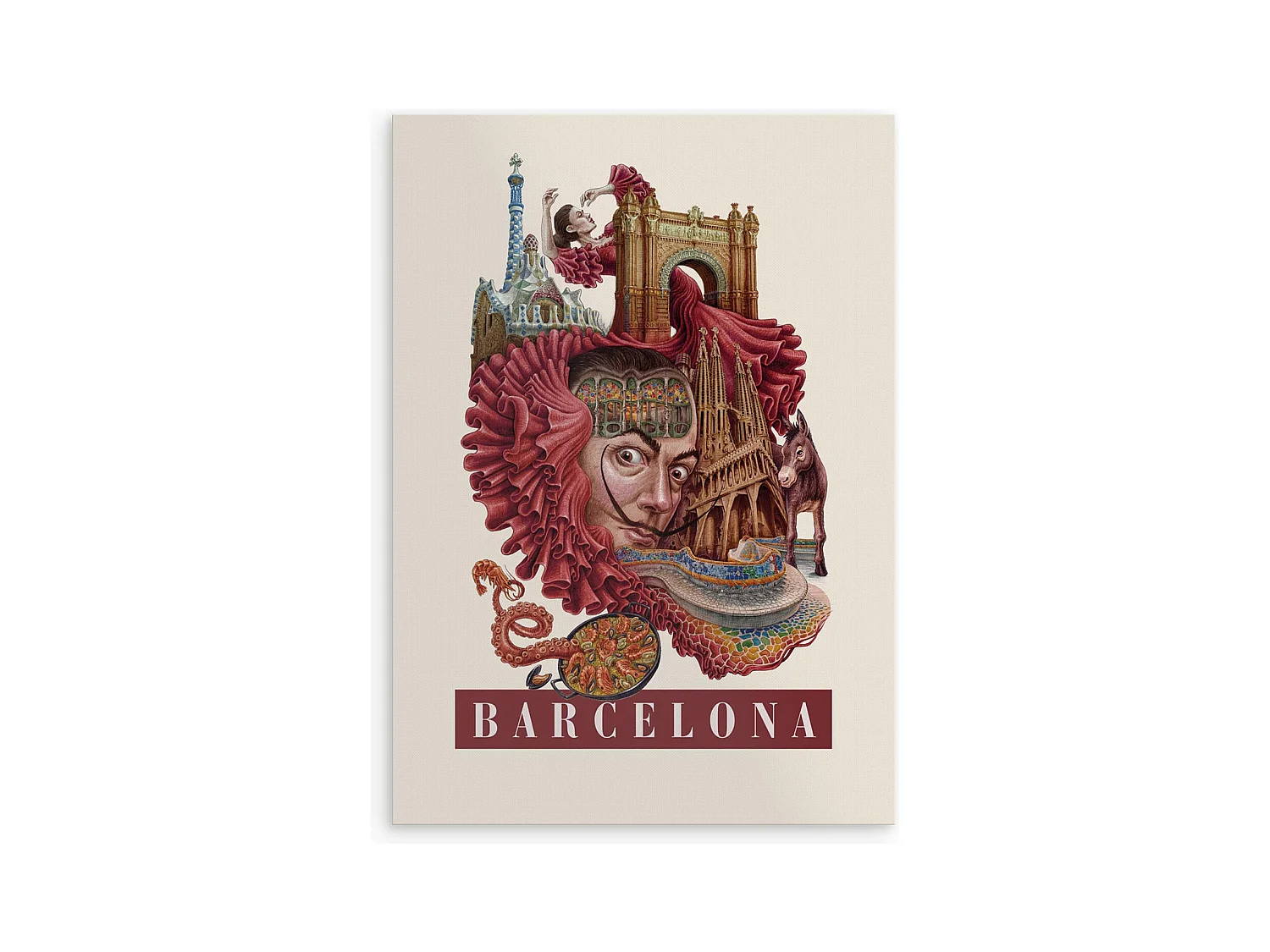 Affiche, imprimé ville espagnole, art Barcelone, décor urbain Barcelone, 42x59,4 cm.