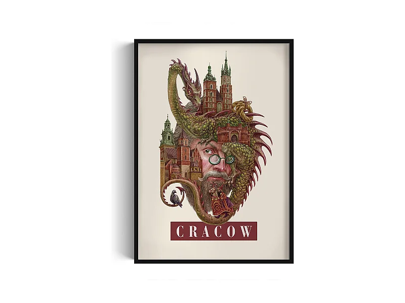 Quadro in cornice, arte moderna polacca, arredamento incorniciato Cracovia, stampa urbana minimalista, arte murale 70x100 cm.