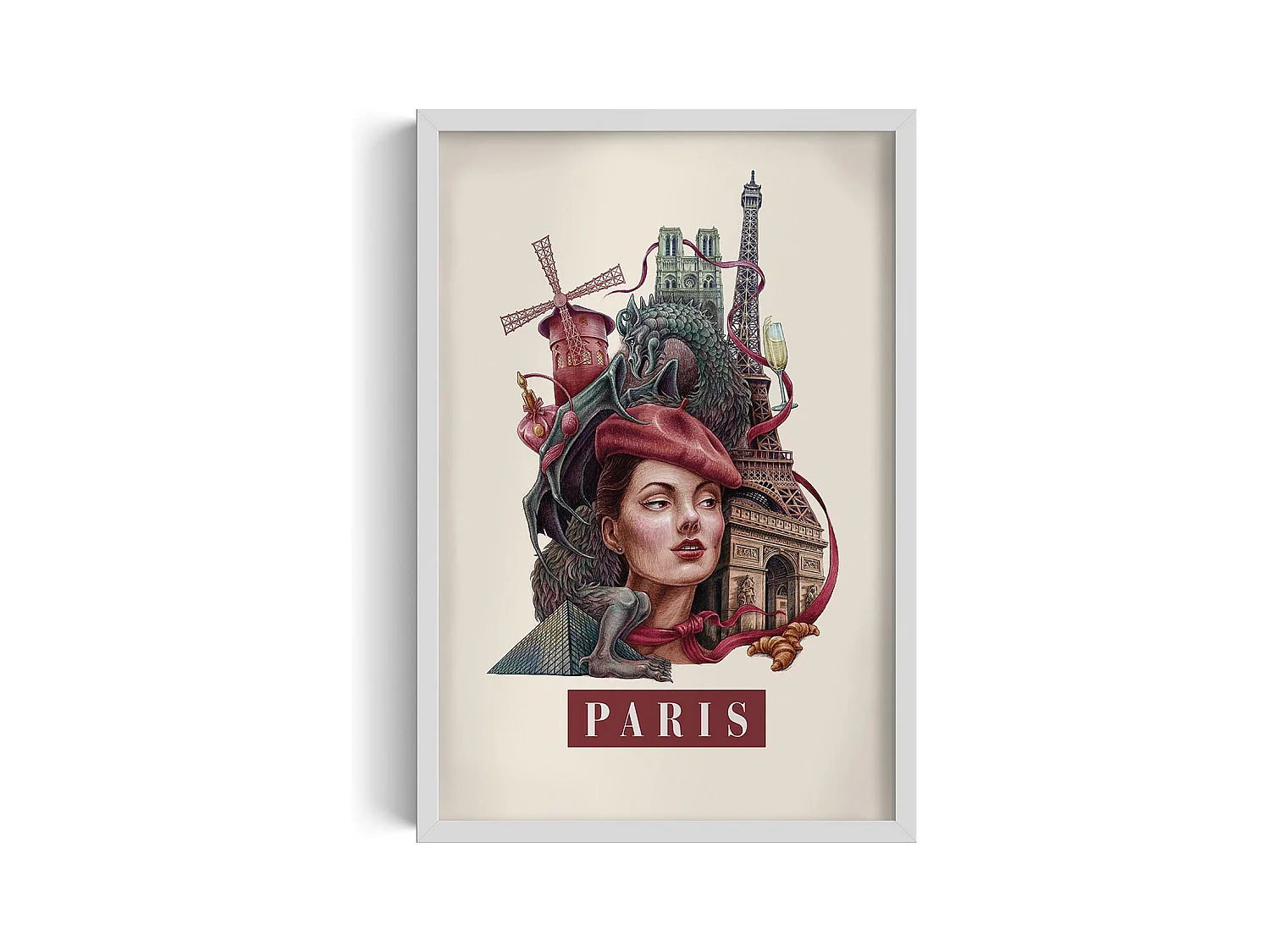 Image encadré, déco urbaine élégante Paris, cadre blanc art Paris, imprimé Paris 40x60 cm, image Paris minimaliste.