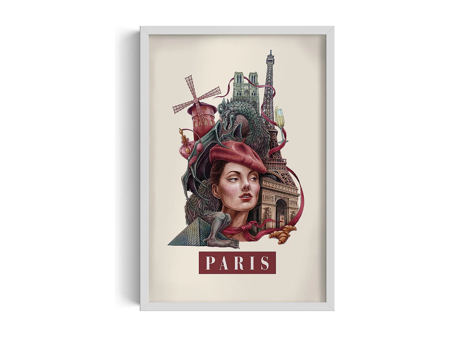 Gerahmtes Bild, elegantes Pariser Stadtdekor, weißer Rahmen der Pariser Kunst, Paris-Druck 40x60 cm, minimalistisches Paris-Bild.