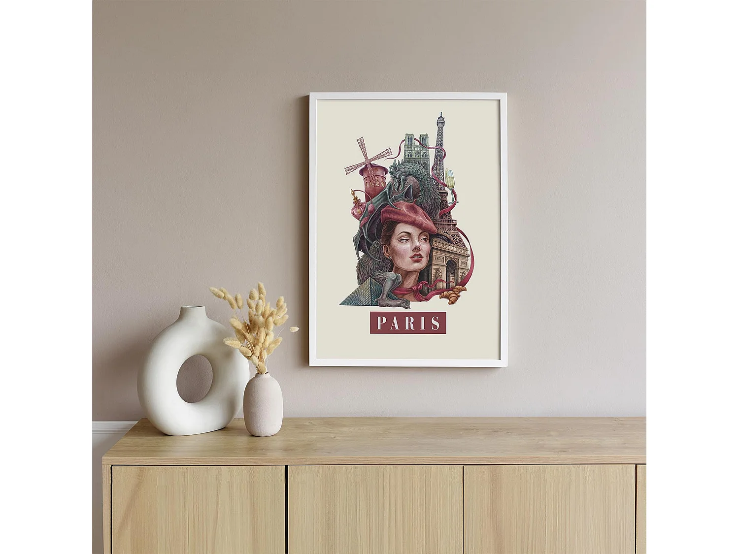 Gerahmtes Bild, elegantes Pariser Stadtdekor, weißer Rahmen der Pariser Kunst, Paris-Druck 40x60 cm, minimalistisches Paris-Bild.