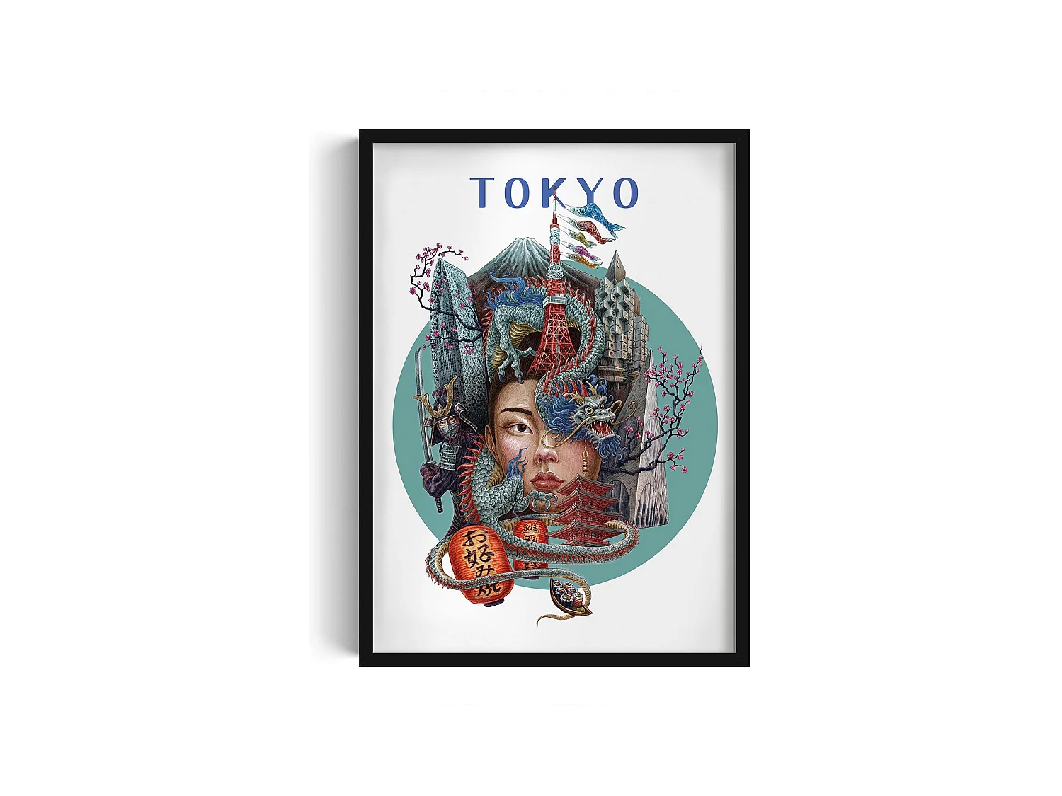 Image encadré, décor de ville japonaise, image cadre noir Tokyo, 50x70 cm Tokyo art, imprimé urbain Tokyo.