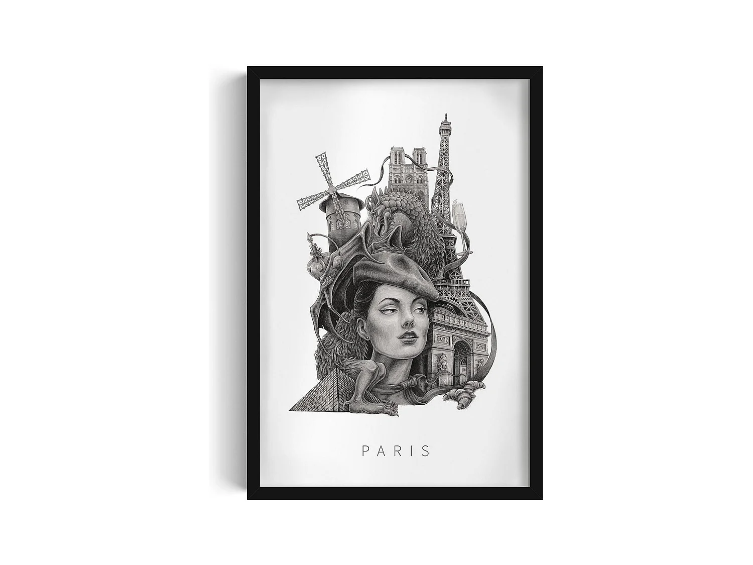 Image dans un cadre, décoration française moderne, cadre noir art Paris, imprimé Paris minimaliste, design Paris 40x60 cm.