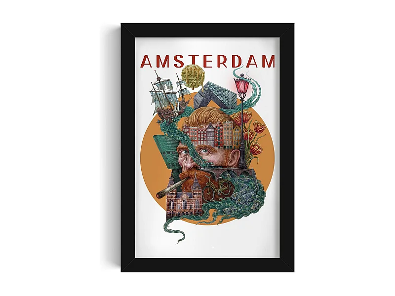 Foto in lijst, Nederlands stadsdecor, Amsterdam zwart ingelijste foto, 20x30 cm Amsterdamse kunst, stadsprint.