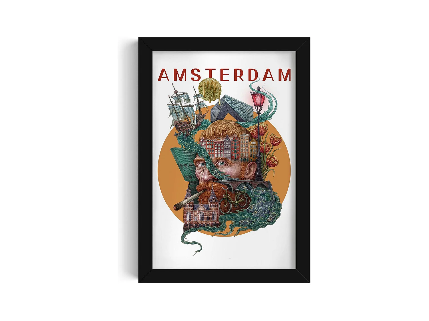 Image dans un cadre, décor de ville néerlandaise, image à cadre noir Amsterdam, 20x30 cm art d'Amsterdam, imprimé urbain.