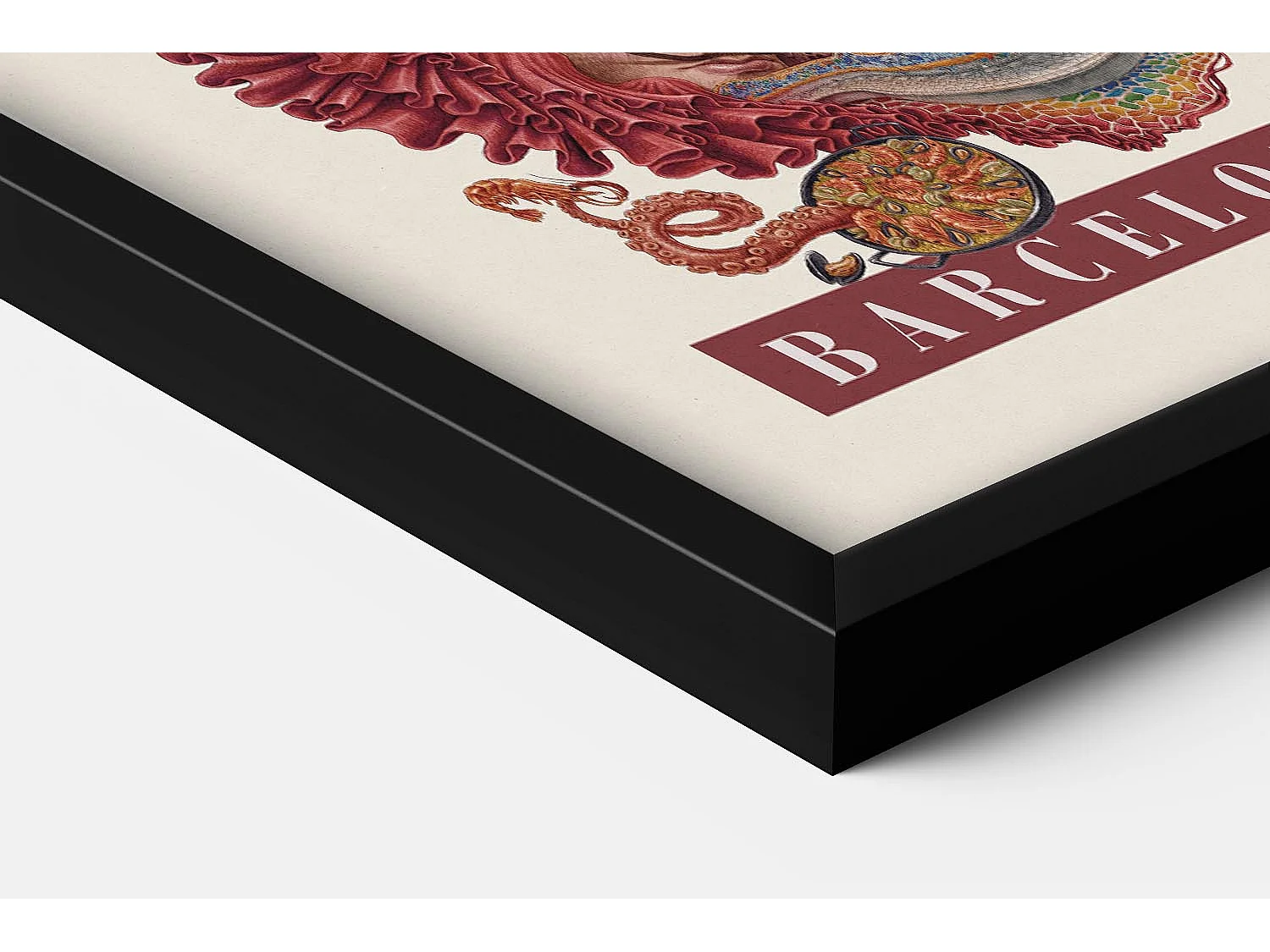 Gerahmtes Bild, spanischer Stadtdruck, schwarze Rahmenkunst Barcelona, ​​städtisches Dekor Barcelona, ​​50x70 cm.