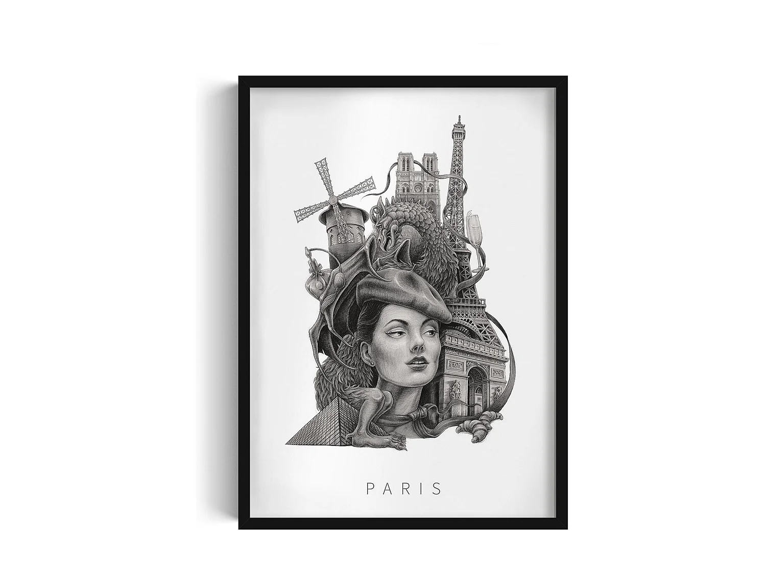 Bild im Rahmen, moderne französische Dekoration, Pariser Kunst schwarzer Rahmen, minimalistischer Pariser Druck, Pariser Design 50x70 cm.