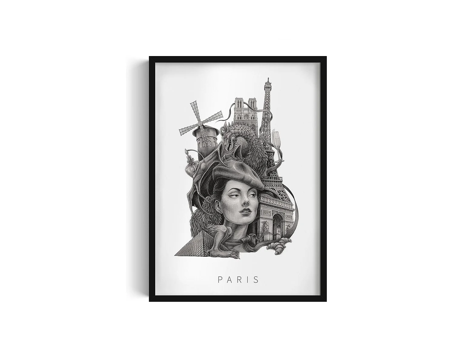 Image dans un cadre, décoration française moderne, cadre noir art Paris, imprimé Paris minimaliste, design Paris 50x70 cm.
