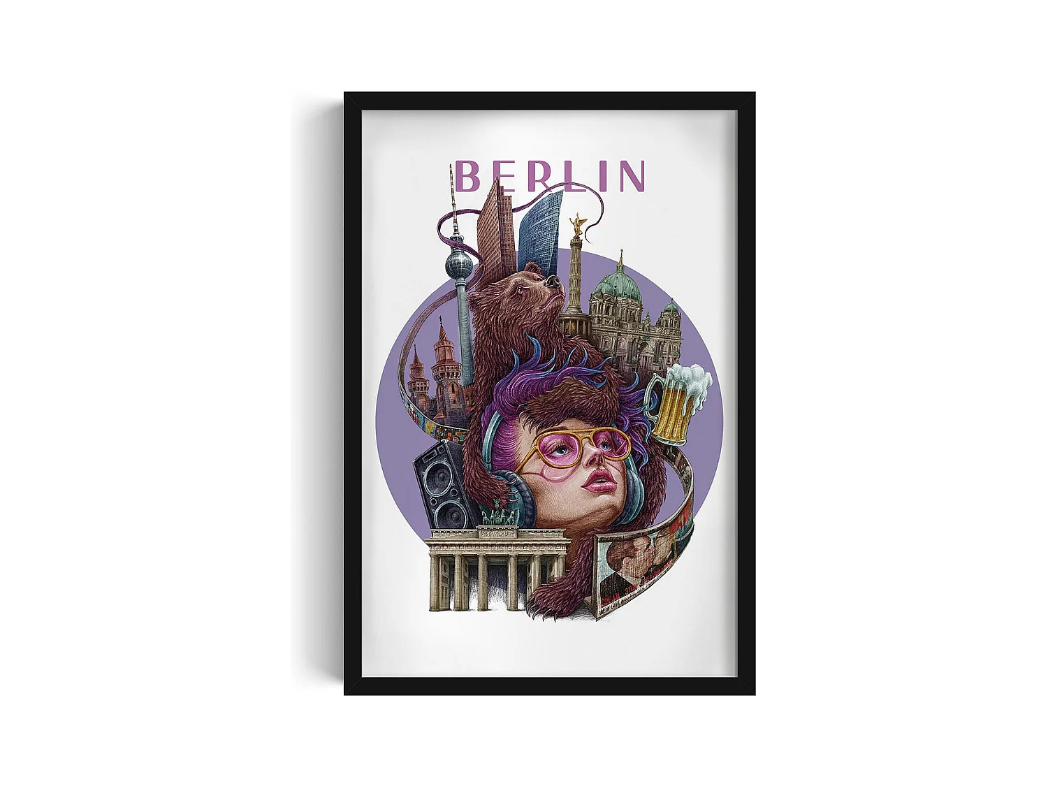 Image encadré, décor de la ville allemande, image à cadre noir Berlin, 40x60 cm Art berlinois, imprimé urbain.