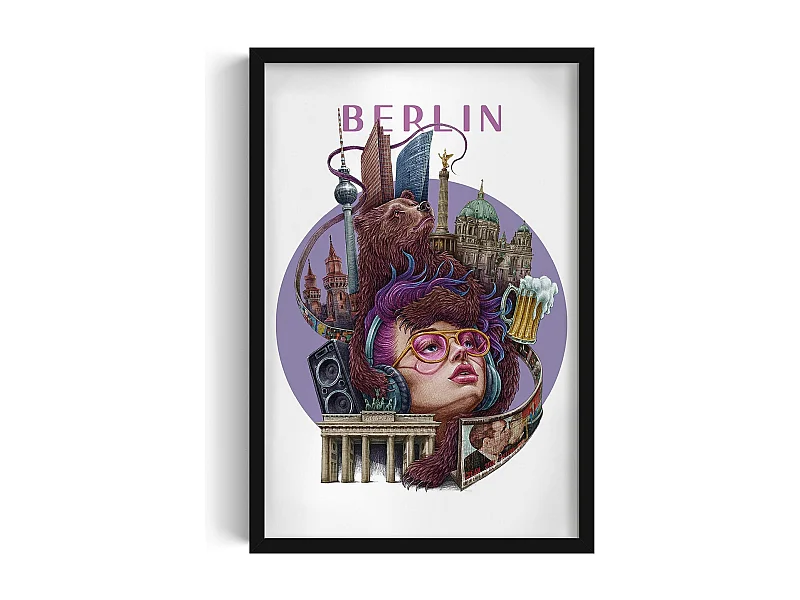 Gerahmtes Bild, deutsches Stadtdekor, schwarz gerahmtes Bild Berlin, 40x60 cm Berlin-Kunst, urbaner Druck.