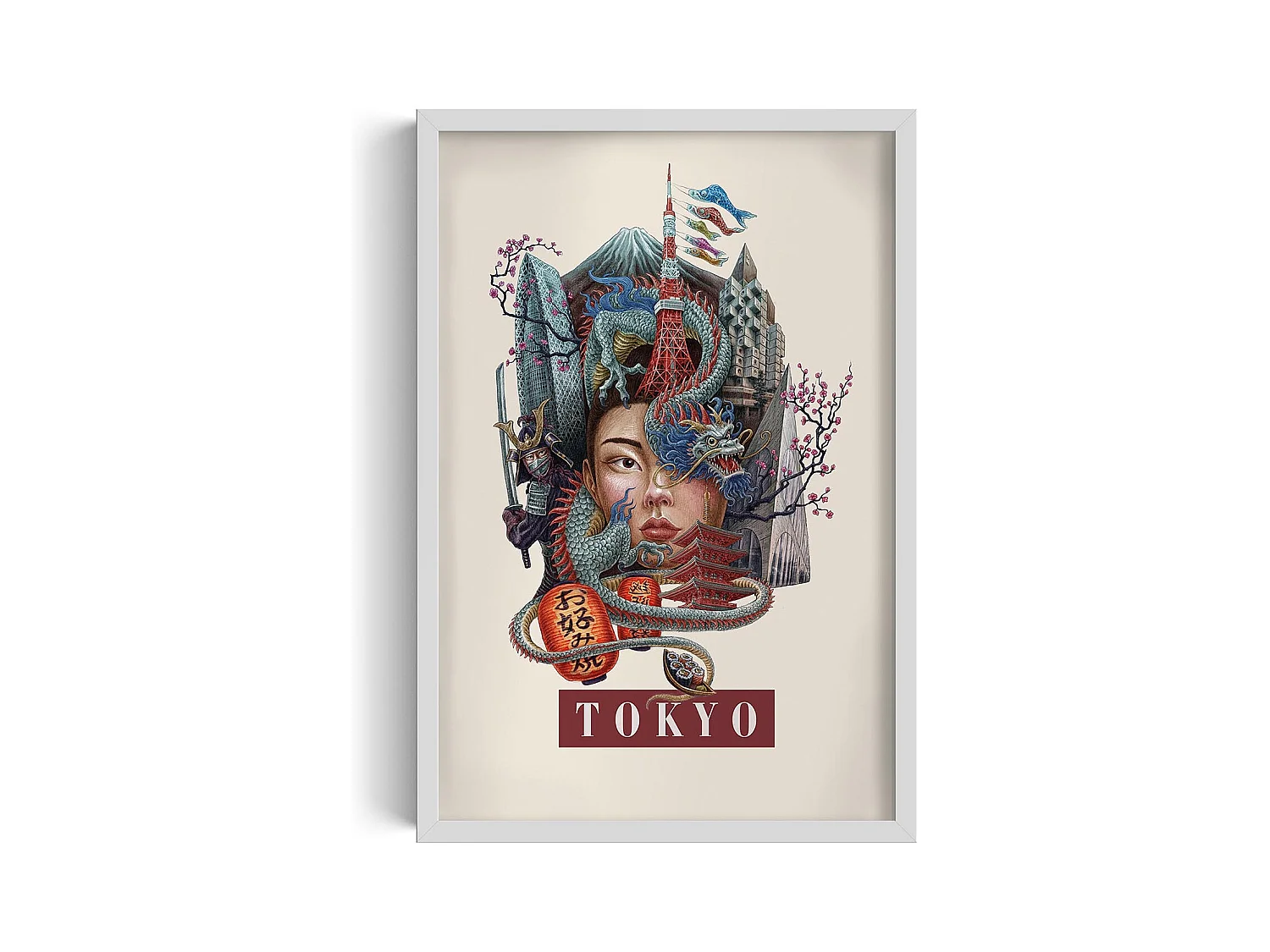 Immagine incorniciata, arredamento della città giapponese, stampa Tokyo in cornice bianca, immagine stile urbano Tokyo, 40x60 cm.
