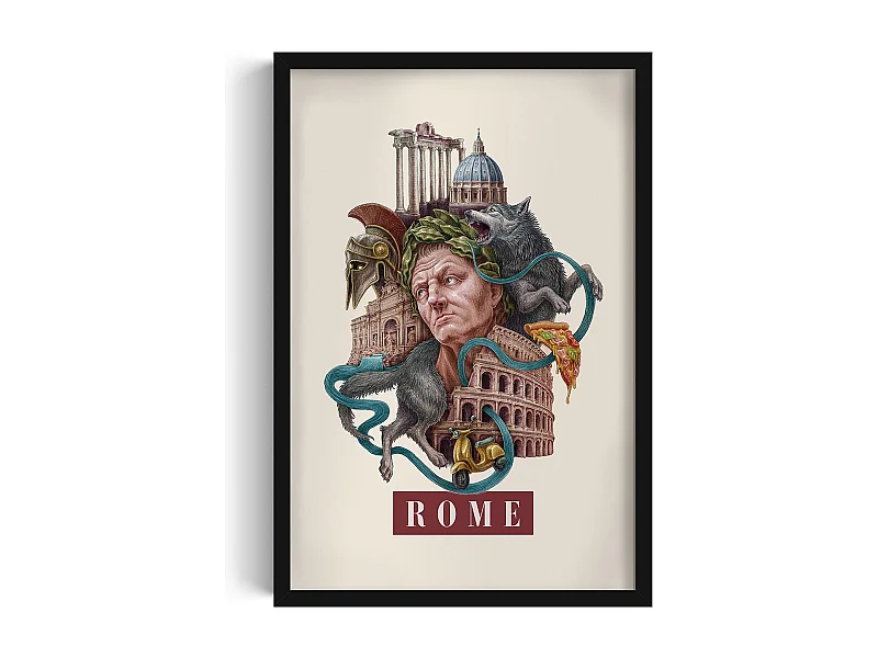 Ingelijste foto, Italiaans decor Rome, zwarte lijst Rome kunst, 40x60 cm Rome design, elegante Rome stedelijke print.