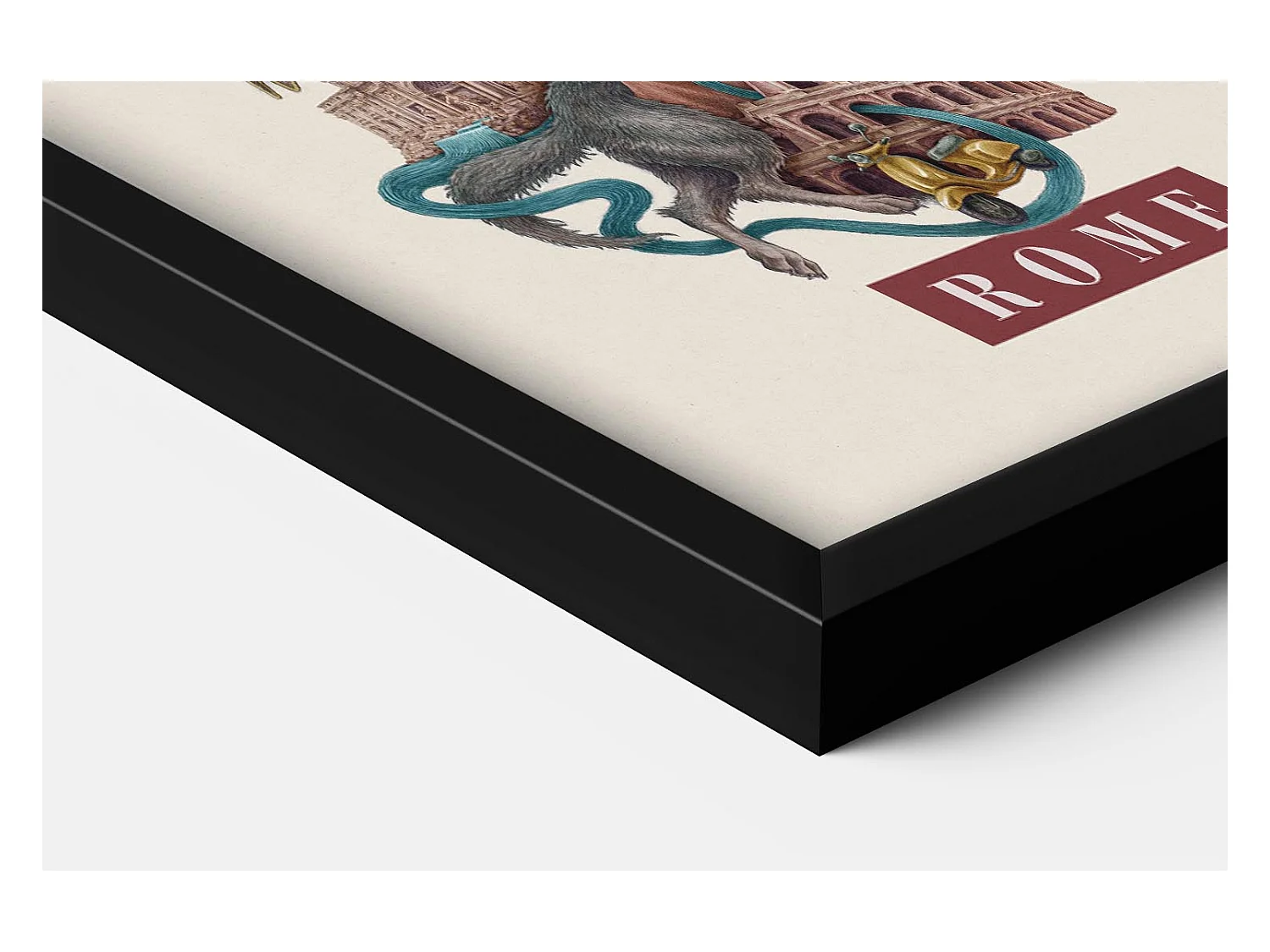 Quadro incorniciato, arredamento italiano Roma, cornice nera arte Roma, design Roma 40x60 cm, elegante stampa urbana Roma.
