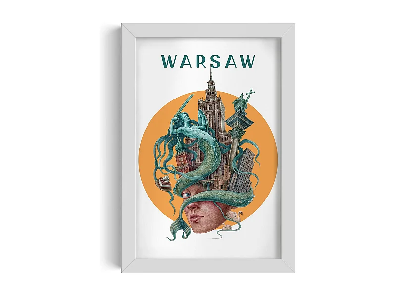 Bild im Rahmen, polnisches Stadtdekor, weiß gerahmtes Bild Warschau, 20x30 cm Warschauer Kunst, urbaner Druck.
