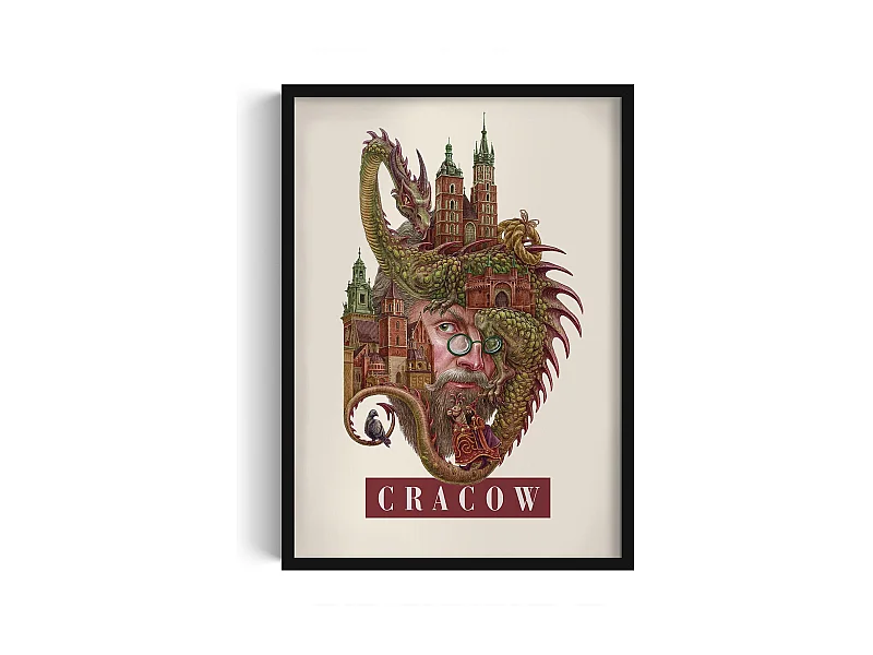 Bild im Rahmen, moderne polnische Kunst, gerahmtes Dekor aus Krakau, minimalistischer Stadtdruck aus Krakau, Wandkunst 50x70 cm.