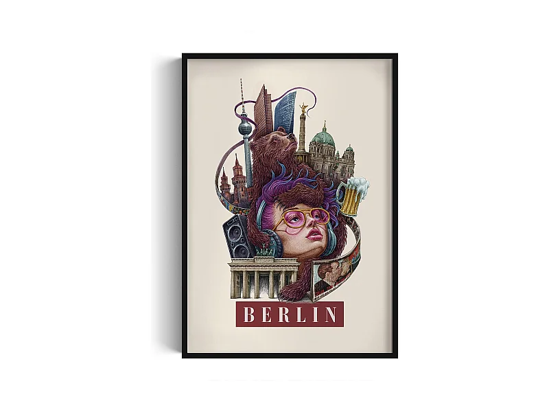 Image dans un cadre, décor allemand moderne, cadre noir Berlin art, image minimaliste Berlin, 70x100 cm Berlin art.