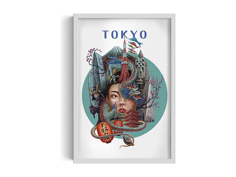 Gerahmtes Bild, japanisches Stadtdekor, weißes Rahmenbild Tokio, 40x60 cm Tokio-Kunst, Tokio-Stadtdruck.