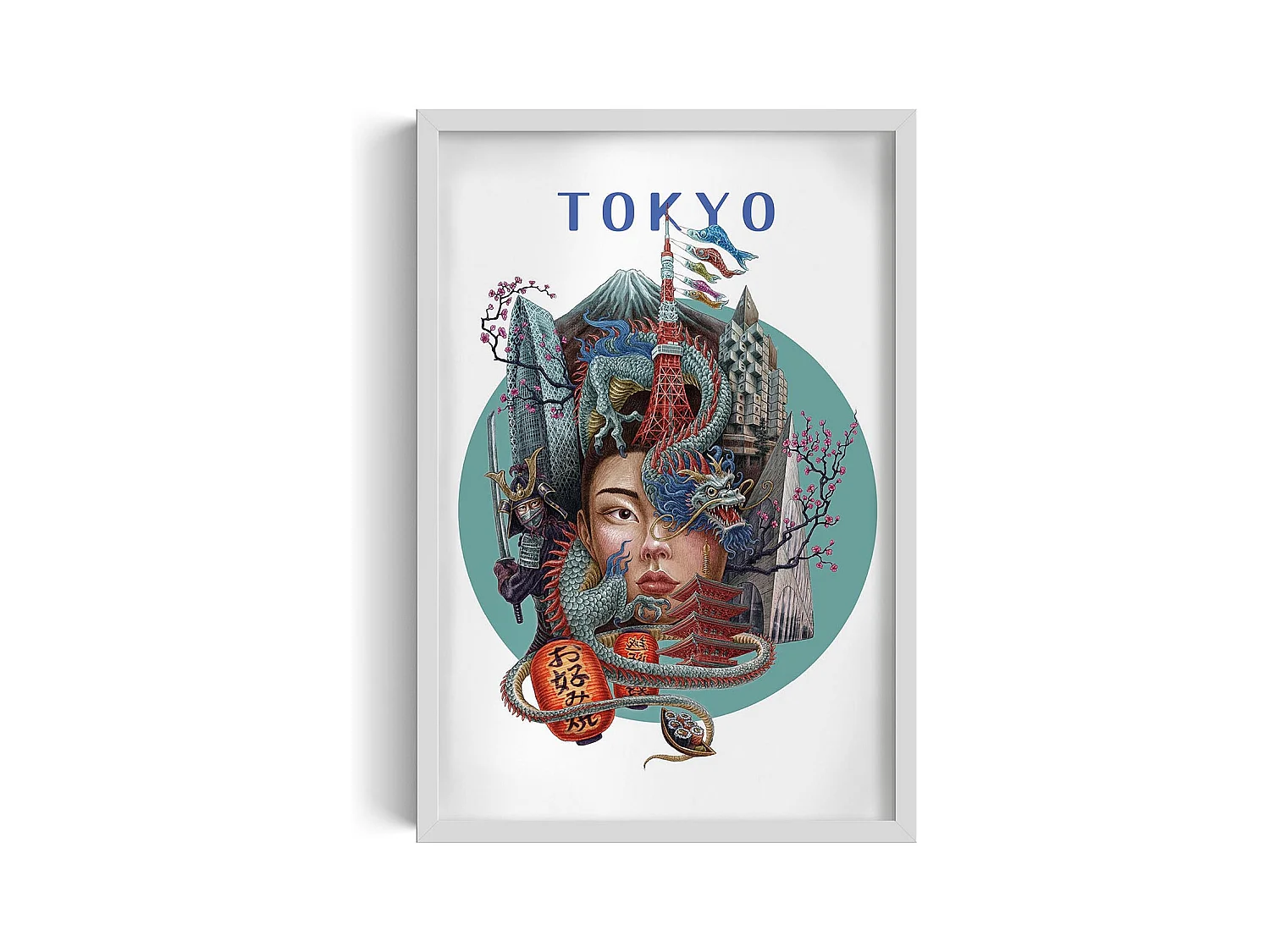 Gerahmtes Bild, japanisches Stadtdekor, weißes Rahmenbild Tokio, 40x60 cm Tokio-Kunst, Tokio-Stadtdruck.