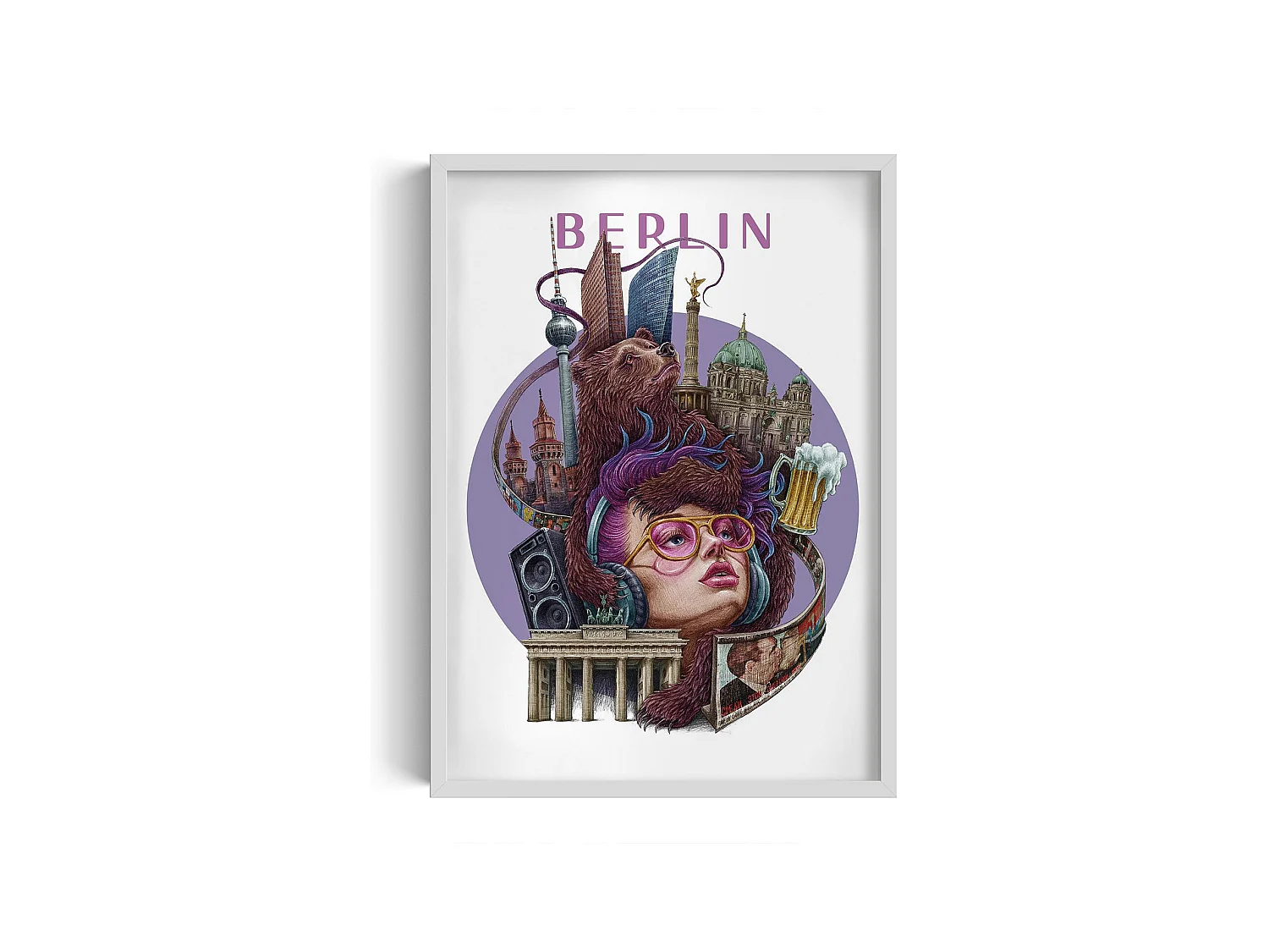 Image encadré, décor de la ville allemande, image à cadre blanc Berlin, 50x70 cm Art berlinois, imprimé urbain.